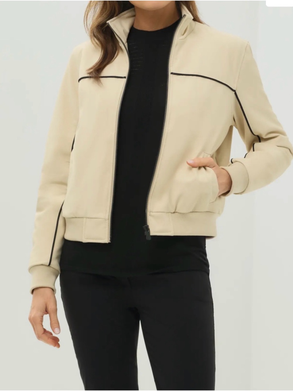 Anatomie Cream Bomber Jacket with Black Piping